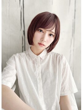 ティエル 町田店(tiel) 【町田】透明感ピンクレッド×愛されボブ/前髪あり