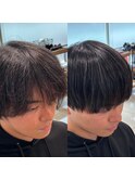 曲がる縮毛矯正センターパートフェザーパーマ髪質改善