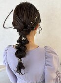 ヘアアレンジ/編みおろし/ダウンスタイル/金箔/お呼ばれヘア