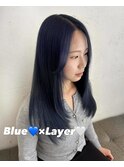 ネイビーカラー/韓国レイヤーカット/ブリーチオンカラー/20代
