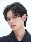 大分フェザーパーマメンズカットラウンドマッシュセンターパート