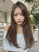 デザインカラーレイヤーカットウェットヘアオリーブベージュ