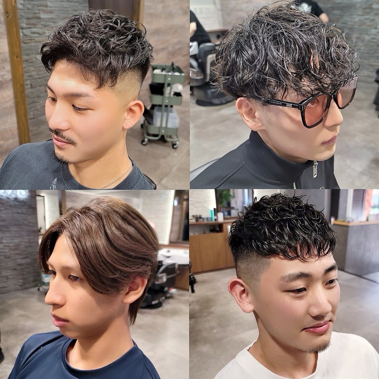 メンズカット+全体パーマ(トリートメント+シェービング+眉毛カット)