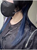 ウルフカット×インナーカラーブルー