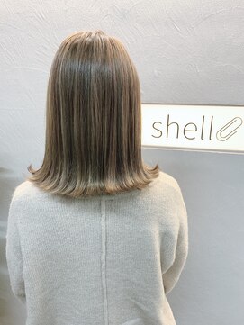 シェル 国分寺(shell) 切りっぱなしロブ☆ハイライトハイトーンベージュ