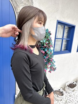 シェミール(CHEMIR) 大人可愛いインナーカラーブリーチグレージュ裾カラーピンク