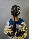 成人式ヘアセット水引きアレンジローポニーテール成人式20代