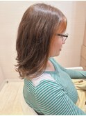 こなれミディ大人ガーリー美髪イヤリングカラーアプリコット50代