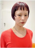 丸みショートカットブリーチ無しダブルカラーワインレッドカラー