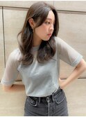 ミルクブラウン小顔センター分けワンホンレイヤーダークパープル