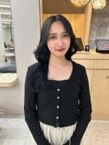 ボタン テンジン(VOTAN tenjin)&nbsp;ブルーブラック/顔周りカット/くびれ巻き/韓国ヘア/天神