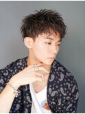 フェザーパーマ/ブルーブラック/刈り上げセンターパート[新宿]