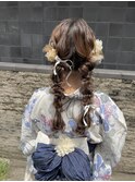 編みおろし ツインアレンジ 浴衣ヘア イベントヘア オタクヘア