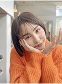 前髪あり小顔つや髪顔まわりベージュカラー簡単スタイリングボブ