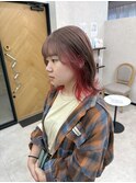 インナーカラーレッド　ダークレッド