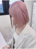 R21_ミディアムボブ×ホワイトピンク/Wカラー/艶カラー