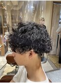 メンズ/アッシュブラック/マッシュパーマ/波巻スパイラルパーマ