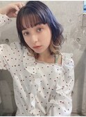 20代30代40代くせ毛風無造作黒髪レイヤーミディ/インナーカラー