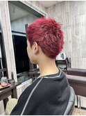 バリカンを使わないショート×レッドカラー