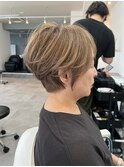 ◇ショートボブホワイトグレージュミニウルフチェリーブラウン