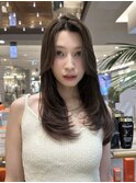 レイヤーカットハイレイヤーオリーブベージュ顔周りカット