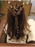 編み込みハーフアップ
