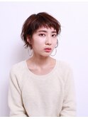 ショートバング+オレンジブラウン