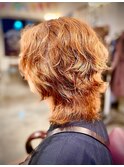 やわらかウルフヘア くびれパーマオレンジ/レイヤー/髪質改善/