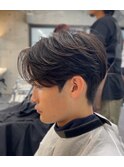 メンズセンターパートミディアムカルマパーマボブマッシュウルフ