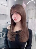 黒髪韓国小顔レイヤーイメチェン暗めオリーブグレークラゲヘアー