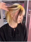 抜きっぱなしブロンド/ポイントカラー/ボブ/デザインカラー