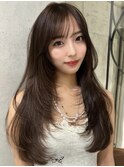 韓国ヘアーハッシュカットレイヤーカットグレージュブリーチ無し