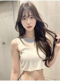 レイヤーロングボブルフ黒髪ネビージュ小顔ワンレン20代30代40代