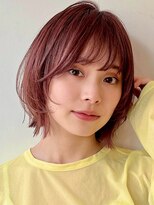 顔まわりレイヤー/くびれヘア/アプリコットオレンジ夏/20代/30代