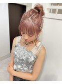 ピンクラベンダーベージュ×ヘアアレンジ