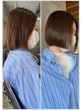 アメイズトーキョー 札幌大通(Amaz! tokyo) くびれレイヤーエモージュ薄めバングアッシュベージュ  縮毛矯正