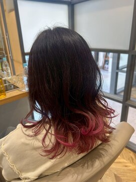 ヘア ルーナ バイ アプリーレ(hair lune by Aprire) ゆるふわウェーブ巻きミディ×チェリーピンク毛先カラー