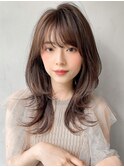ピンクベージュ結べるボブ愛されワンカール艶感レイヤーカット
