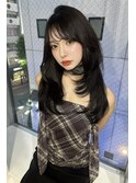 韓国ヘア　レイヤーカット　ブリーチなし　ダークグレー