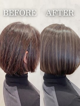 バームヘア(balm hair) 髪質改善カラー×白髪ぼかしハイライト/小顔レイヤーボブ
