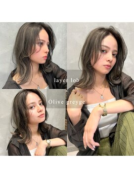 トルネード(TORNADO) オリーブグレージュハイライトレイヤーロブ　n11.15