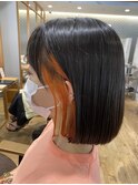ダブルカラーショートボブインナーカラーハイライトケアブリーチ