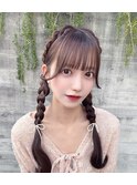 アイドル前髪三つ編みアレンジチョコレートカラー
