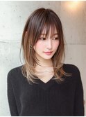 毛先グラデで白髪なじむ ミディアムレイヤー 40代