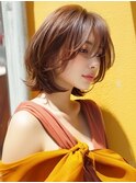 ☆ホワイトグレージュミニウルフデジタルパーマチェリーブラウン