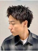 ダークアッシュニュアンスパーマ韓国マッシュベリーショート