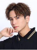 メンズ爽やかツーブロックアップバングショートグレージュカラー