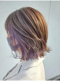オシャレ上級者 明るめグレージュ インナーカラー×パープル