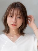 20代30代大人可愛いレイヤーミディアム外ハネボブ/前髪