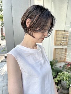 ヌード(NUDE) NUDE 白髪ぼかしハイライト 前髪なしショート 大人ショートボブ